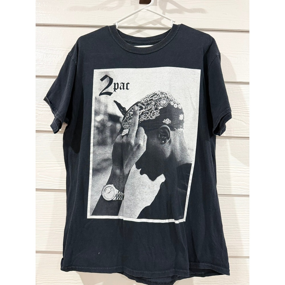 B- 050- 2Pac Tupac Shakur Graphic T-Shirt Black Mike Miller Photo Print Mens Lg